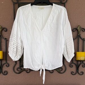 Max Studio White V-Neck Blouse with Tie Front